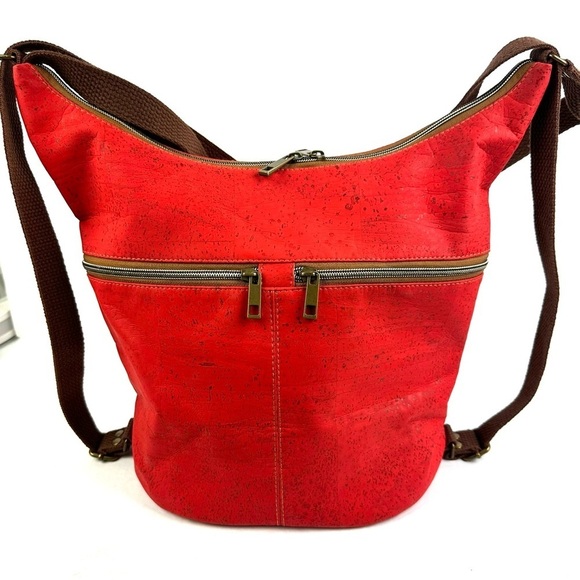 Sew Da Kine Handbag Cork Hawaiin Hobo Bag Bright Red Purse New - Picture 5 of 13